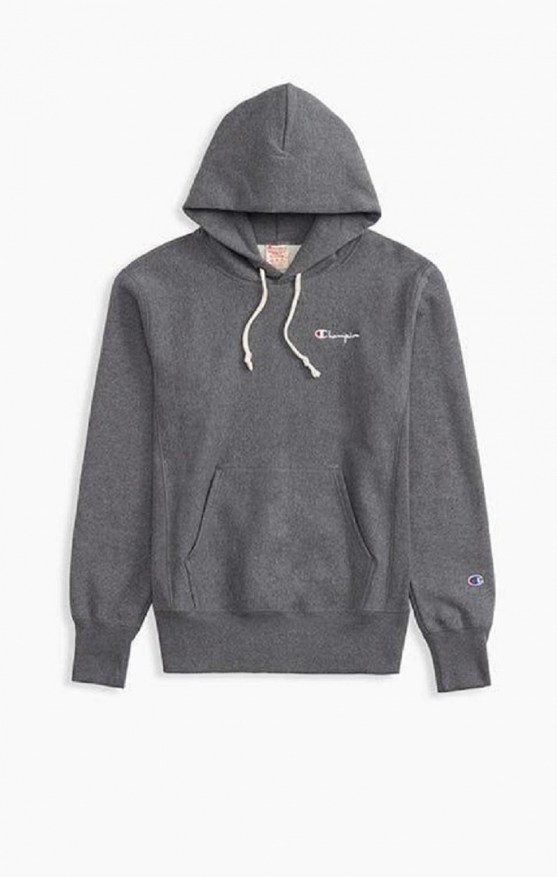 Champion Small Script Logo Hoodie Férfi Kapucnis Pulóver Sötétszürke | 7524-GKODM