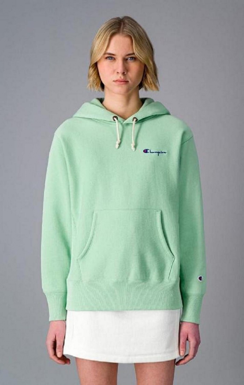 Champion Small Script Logo Hoodie Női Kapucnis Pulóver Világos Zöld | 3289-AIVBD