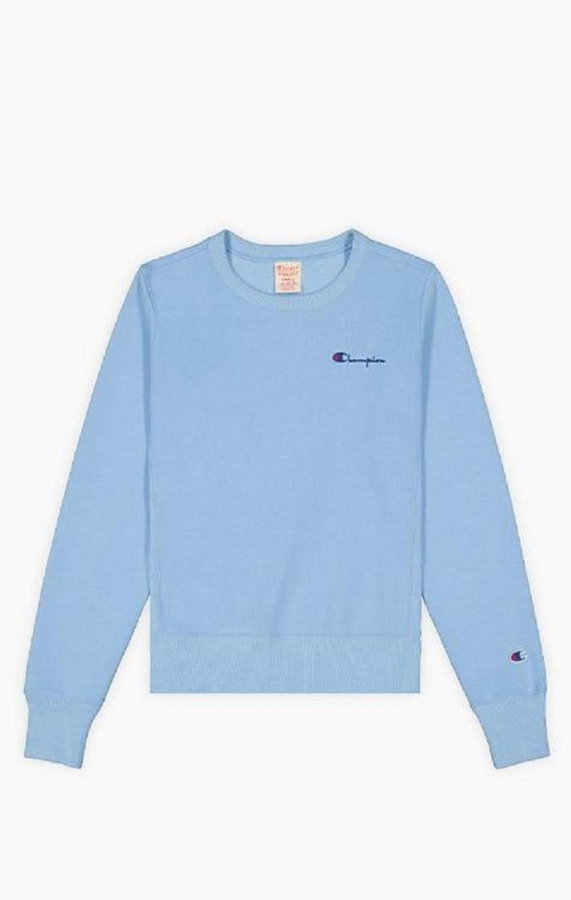 Champion Small Script Logo Reverse Weave Sweatshirt Női Pulóverek Világos Kék | 9574-OPFQS