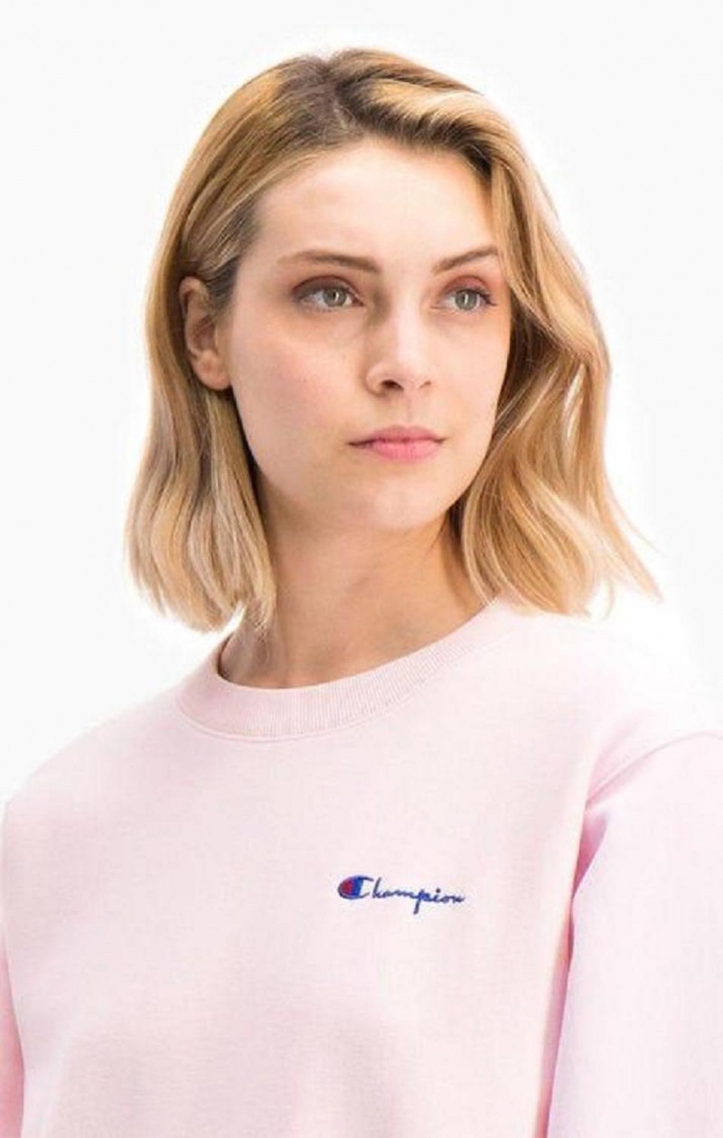 Champion Small Script Logo Reverse Weave Sweatshirt Női Pulóverek Rózsaszín | 6480-JUAKN