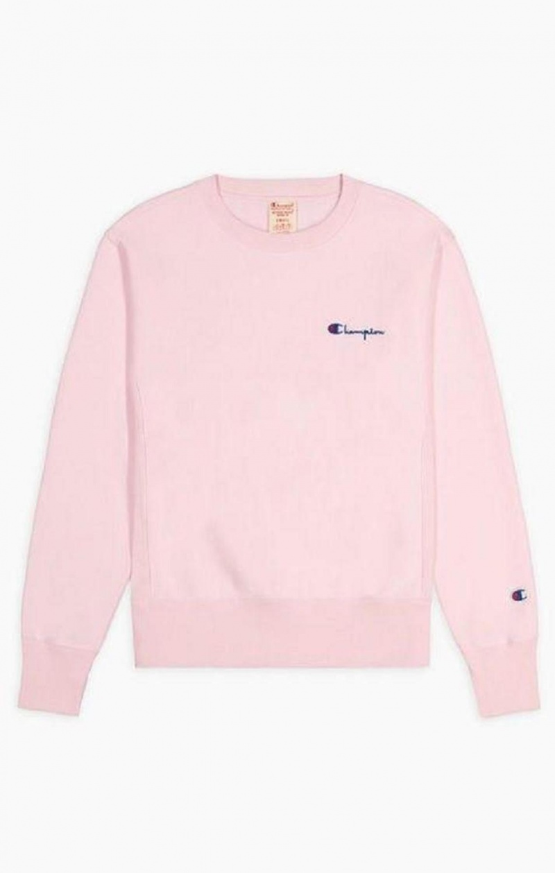 Champion Small Script Logo Reverse Weave Sweatshirt Női Pulóverek Rózsaszín | 6480-JUAKN