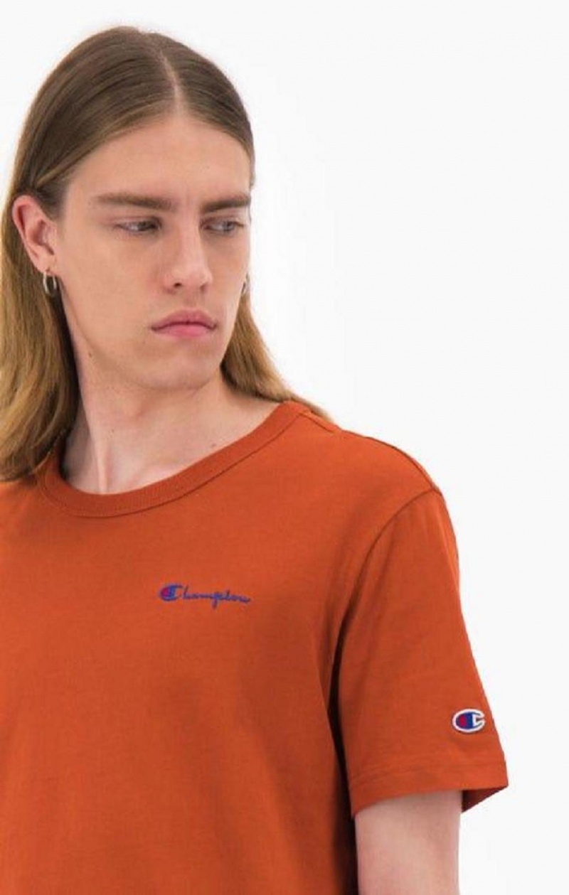 Champion Small Script Logo T-Shirt Férfi Póló Barna | 4951-MHFSV