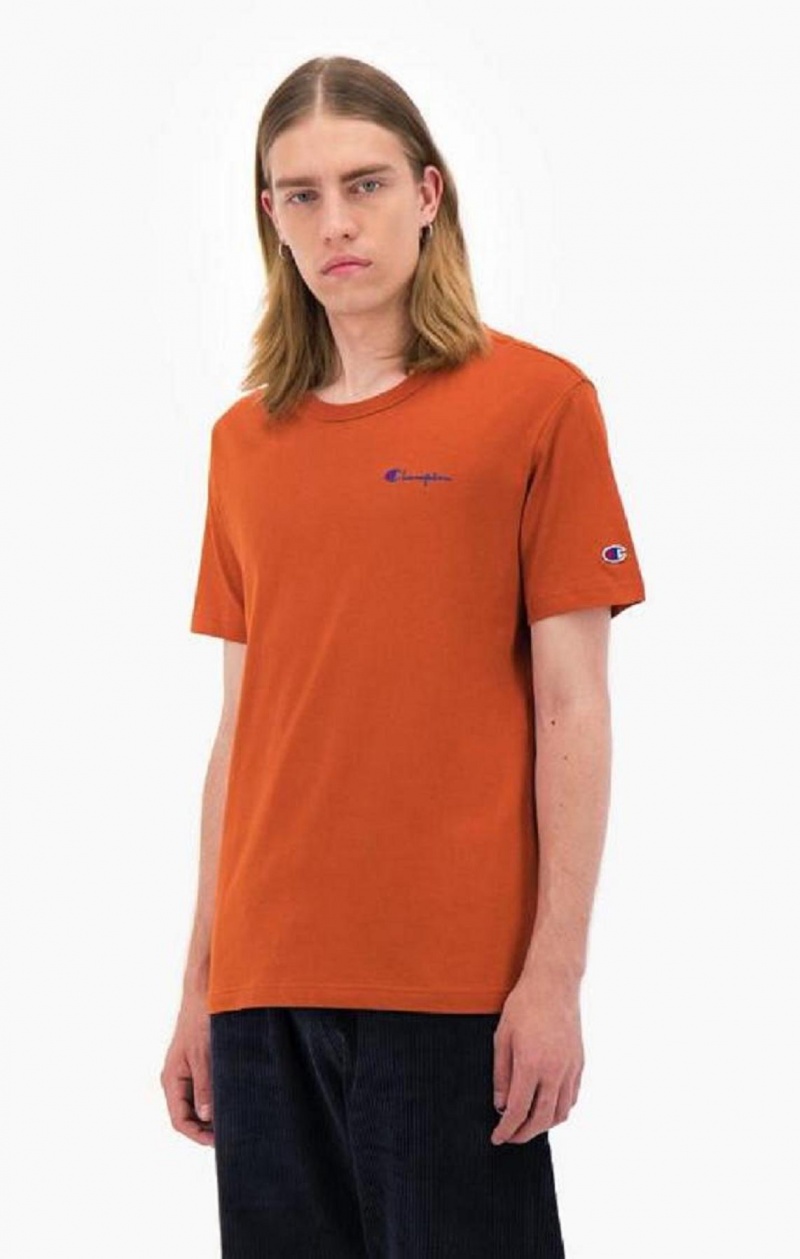 Champion Small Script Logo T-Shirt Férfi Póló Barna | 4951-MHFSV