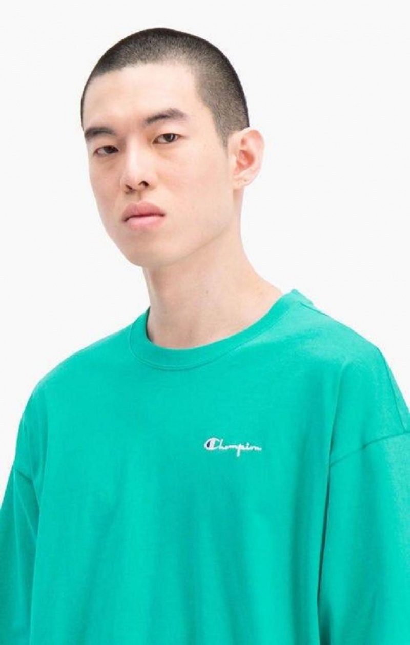 Champion Small Script Logo T-Shirt Férfi Póló Türkiz | 9213-VYPZN