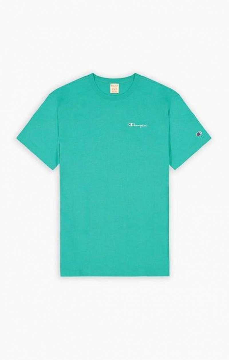 Champion Small Script Logo T-Shirt Férfi Póló Türkiz | 9213-VYPZN