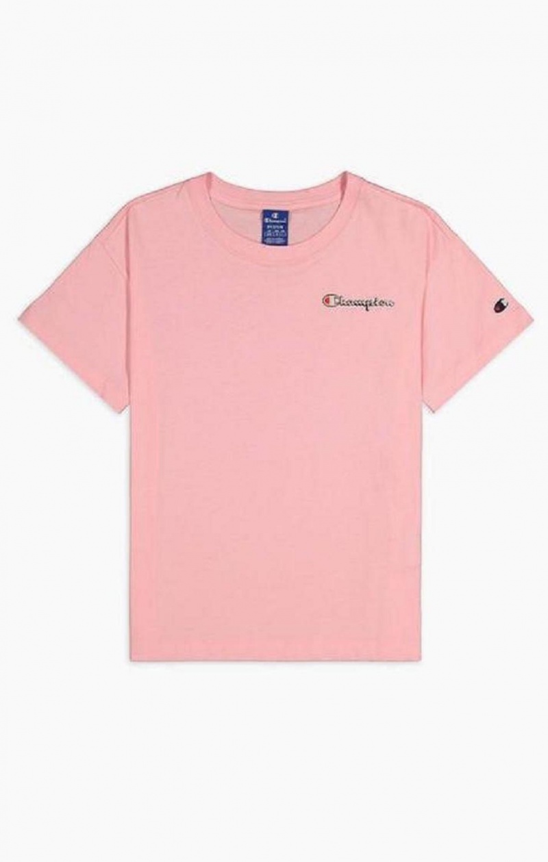 Champion Small Script Logo T-Shirt Női Póló Rózsaszín | 1579-VCNPO