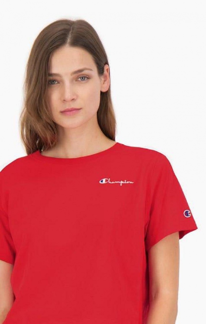 Champion Statement Logo Detail Cropped T-Shirt Női Póló Piros | 6950-MBLVO