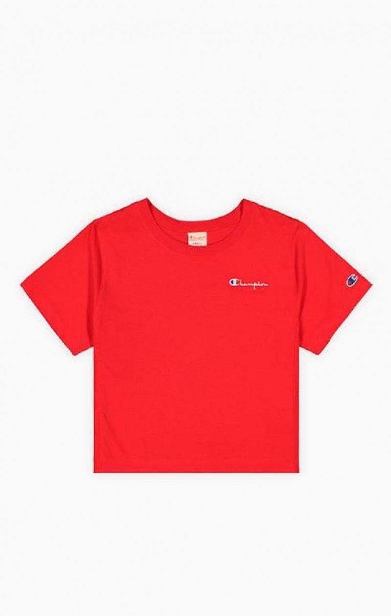 Champion Statement Logo Detail Cropped T-Shirt Női Póló Piros | 6950-MBLVO