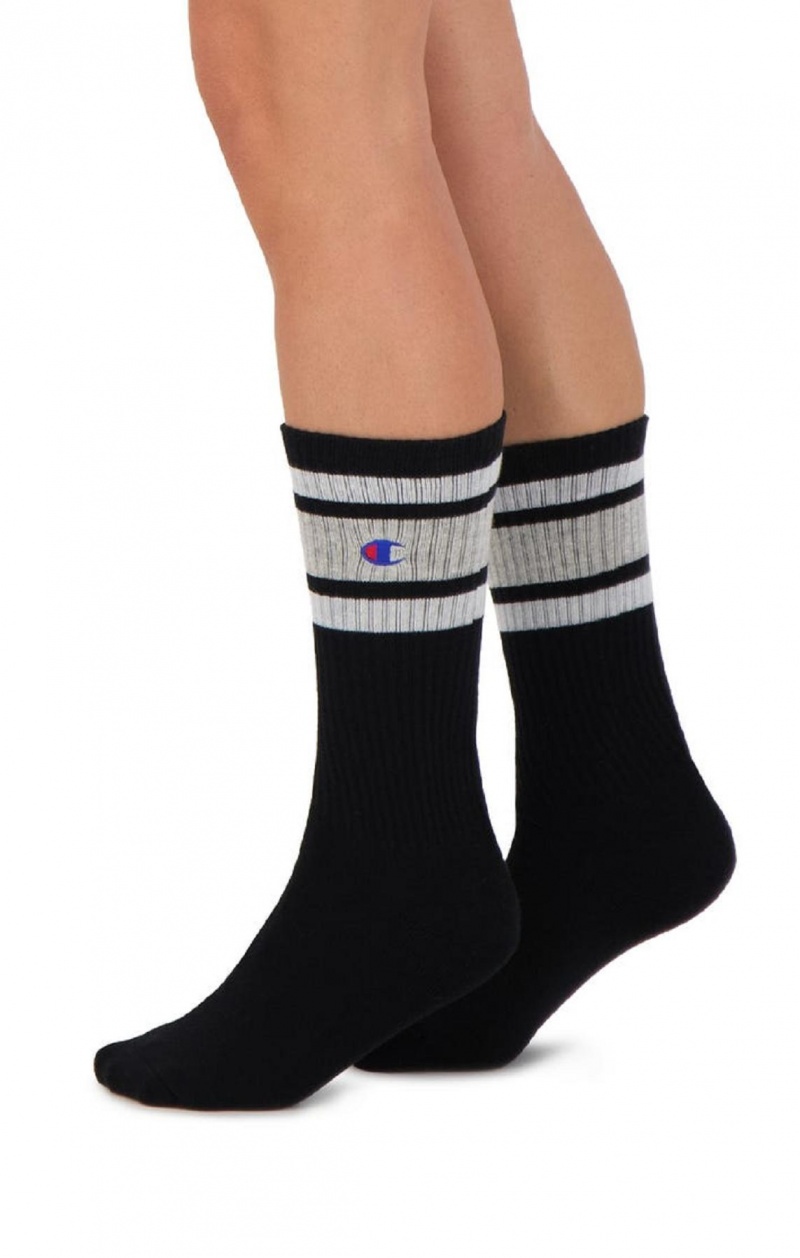 Champion Stripe Bordázott Crew Socks Férfi Zokni Fekete Szürke | 5374-IEWTO