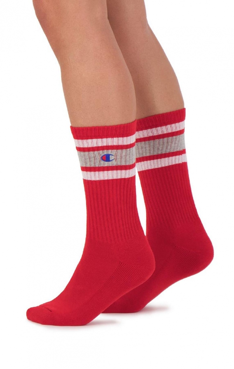 Champion Stripe Bordázott Crew Socks Férfi Zokni Piros | 2796-LPZRQ