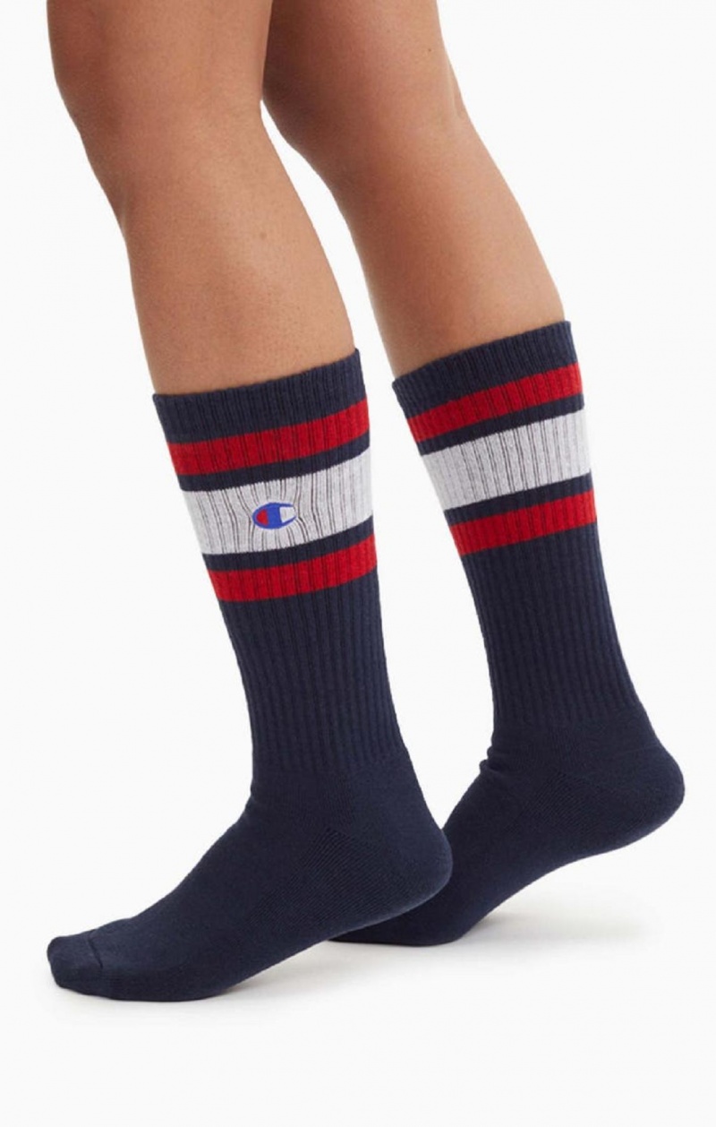 Champion Stripe Bordázott Crew Socks Férfi Zokni Sötétkék | 3976-FDGOA