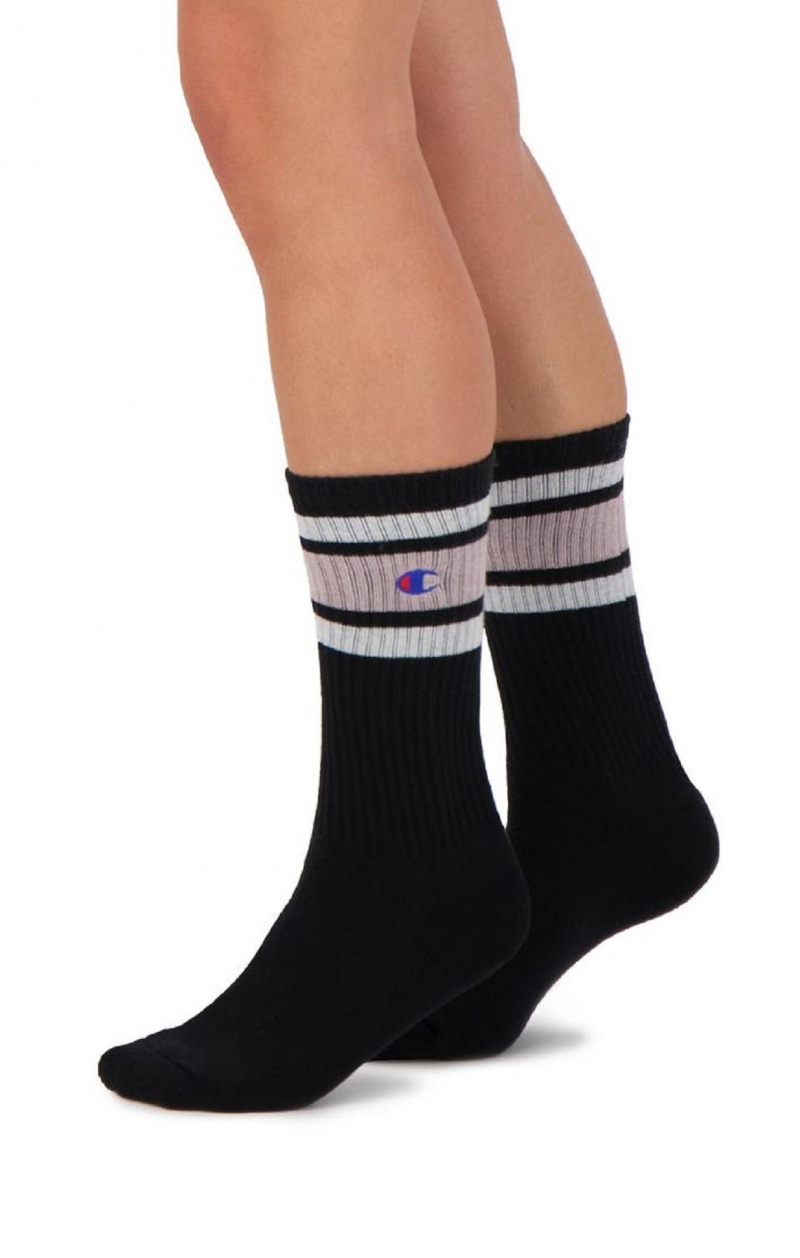 Champion Stripe Bordázott Crew Socks Férfi Zokni Fekete Rózsaszín | 6798-MKAJC