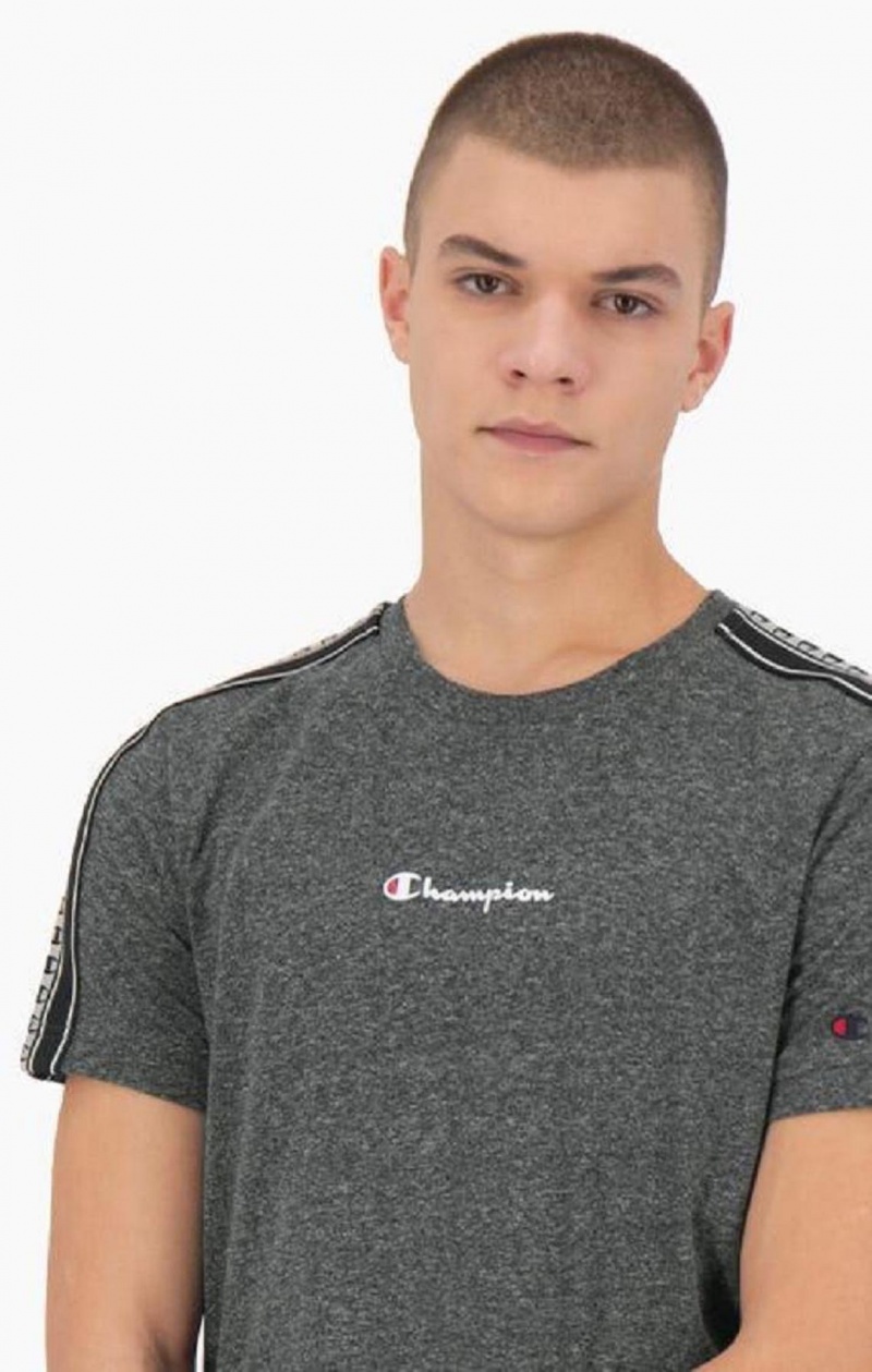 Champion Stripe C Logo Tape Sleeve T-Shirt Férfi Póló Sötétszürke | 9124-ZFTYW