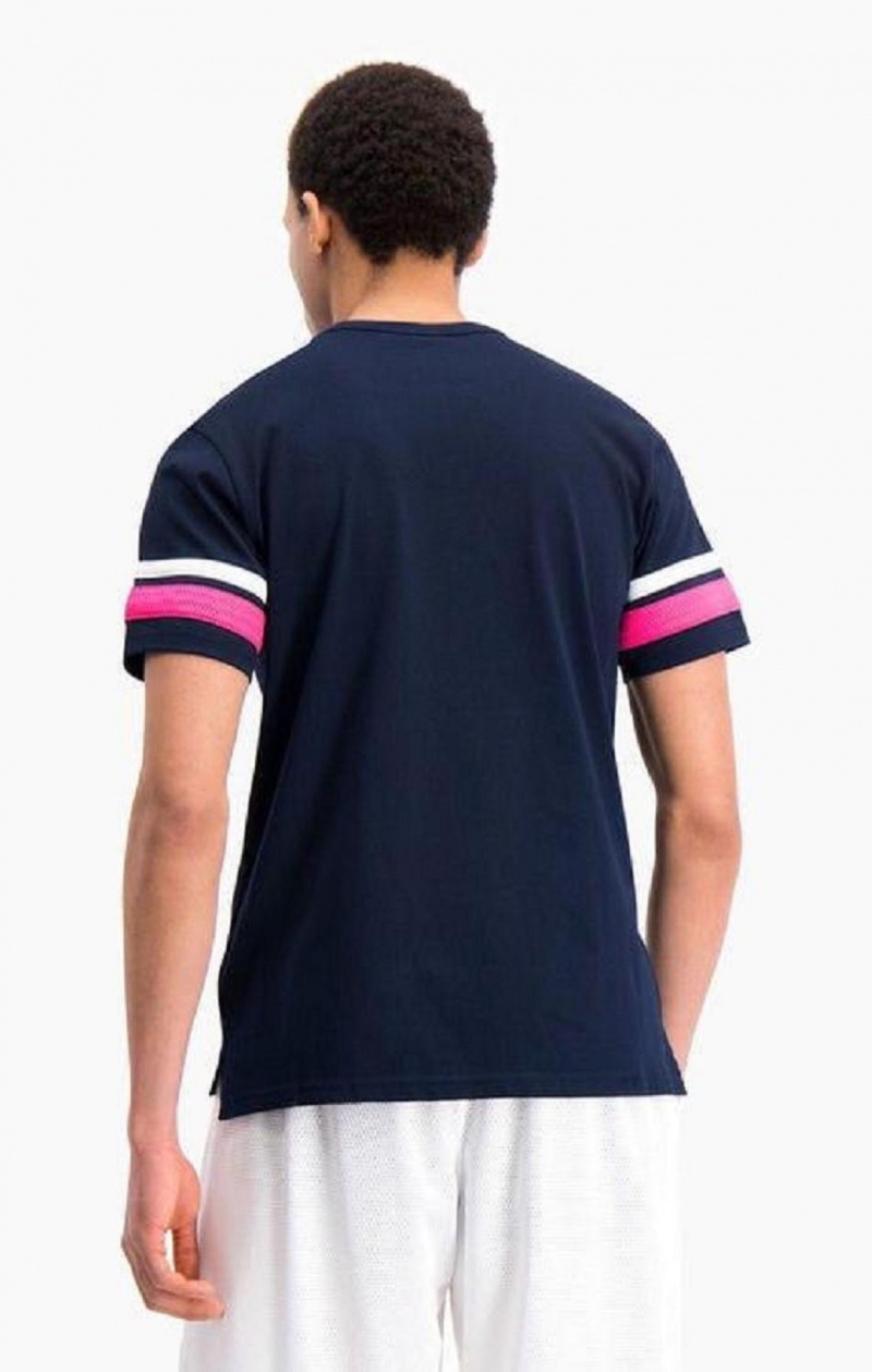 Champion Stripe Detail Script Logo T-Shirt Férfi Póló Kék | 1256-HYJTL