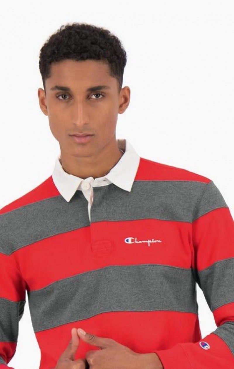 Champion Stripe Pamut Jersey Polo Shirt Férfi Póló Piros | 4325-TOXJQ