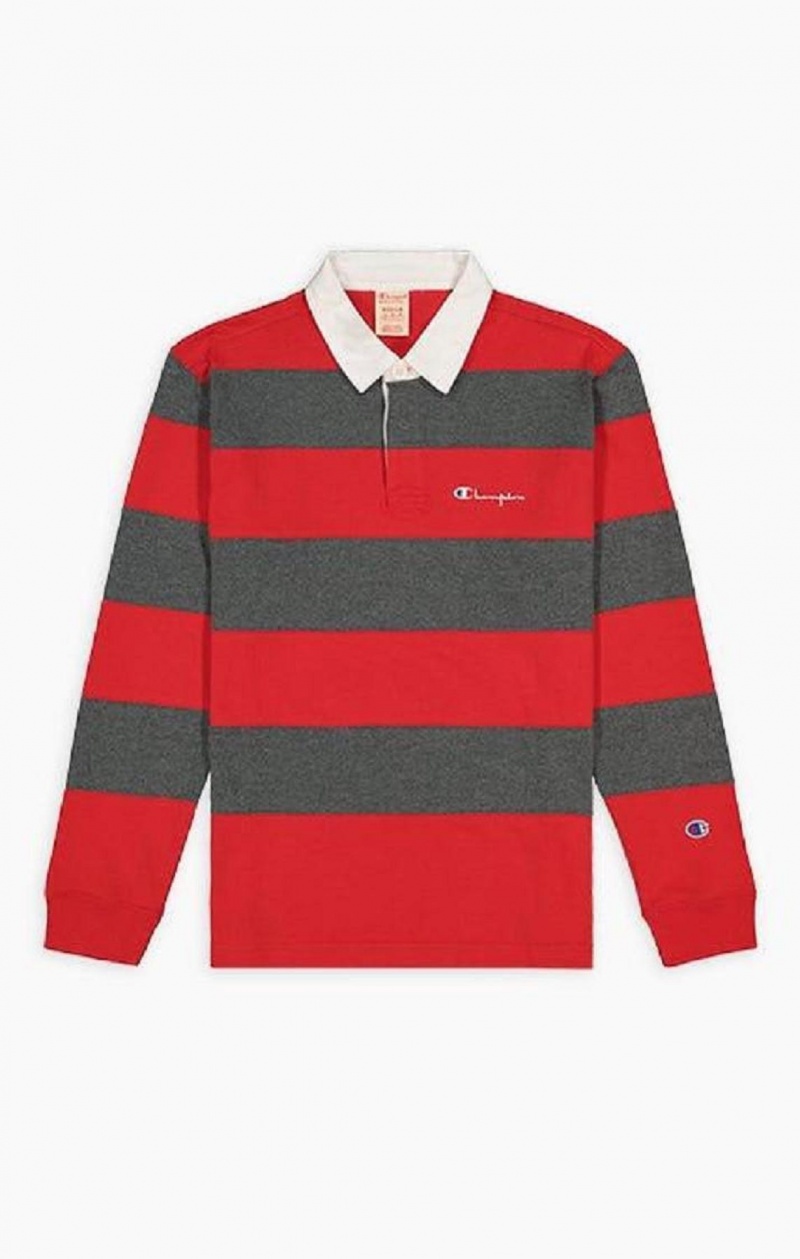 Champion Stripe Pamut Jersey Polo Shirt Férfi Póló Piros | 4325-TOXJQ