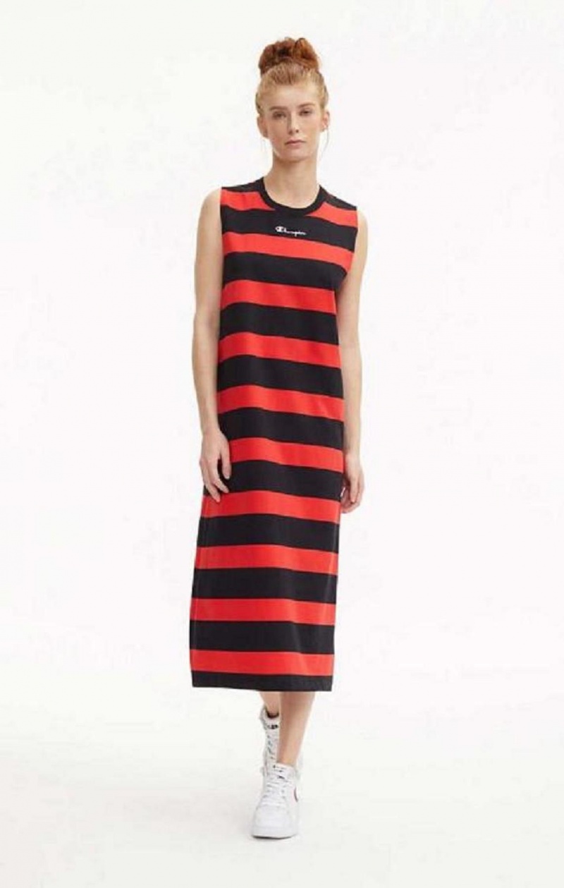 Champion Stripe Tank Jersey Maxi Ruha Női Ruha Piros Fekete | 5793-YCUQA