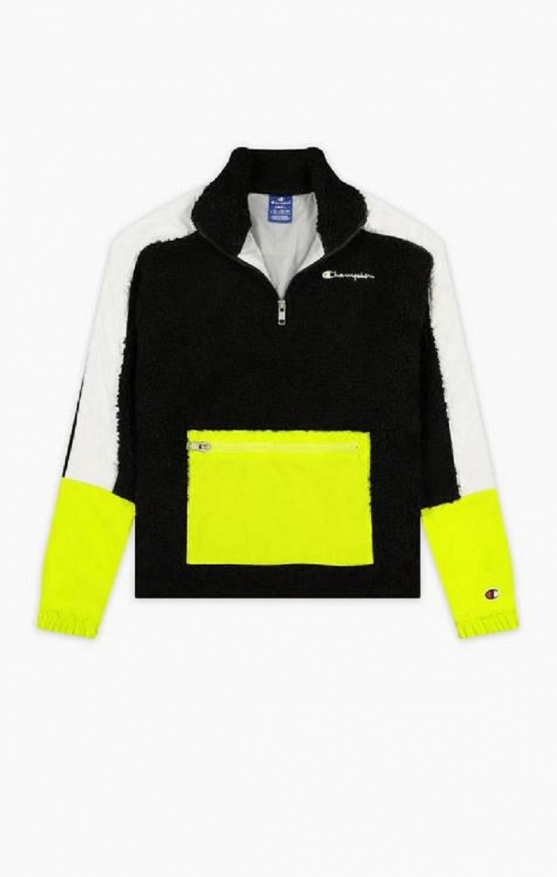 Champion Teddy Polar Fleece Colour Block Pálya Jacket Női Kabát Fekete | 3902-IBAFY