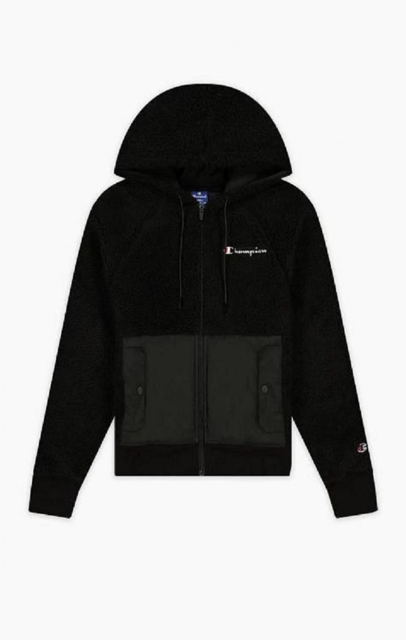 Champion Teddy Polar Fleece Zip-Up Hoodie Női Kapucnis Pulóver Fekete | 0783-QCOUH