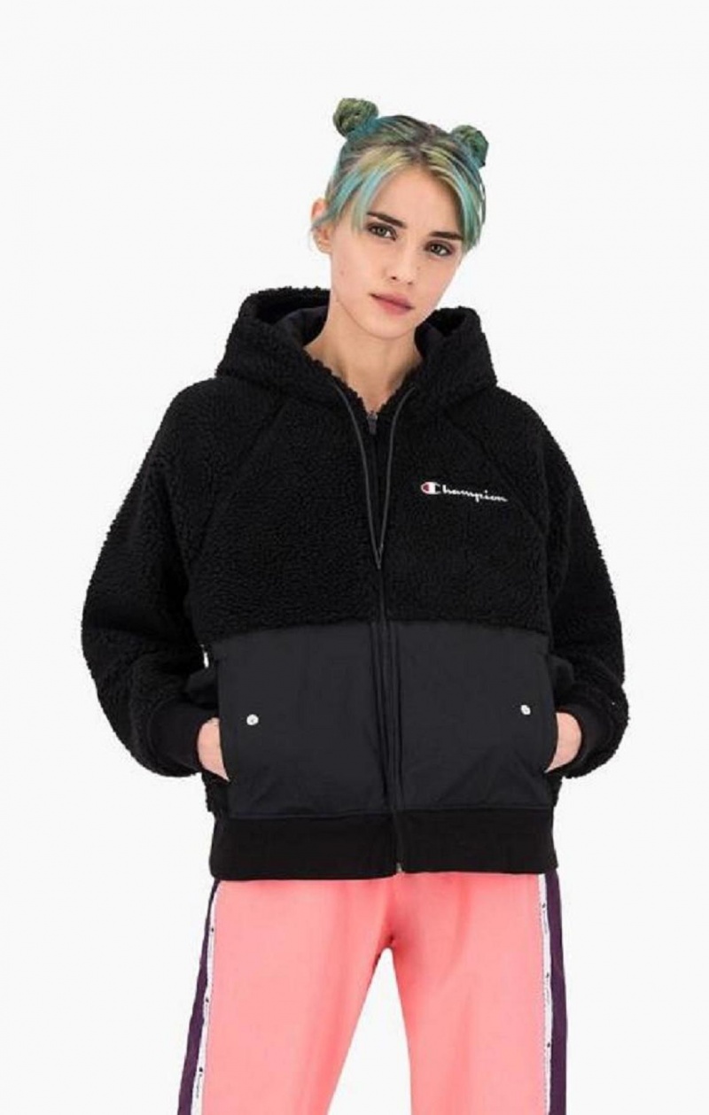 Champion Teddy Polar Fleece Zip-Up Hoodie Női Kabát Fekete | 7124-TEGWS