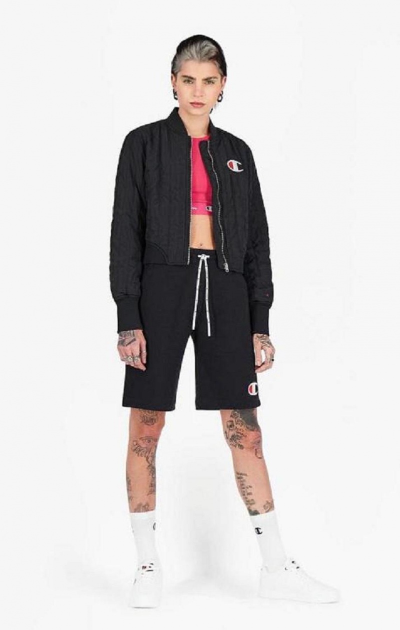 Champion Textured Cropped Bomber Jacket Női Kabát Fekete | 5418-WYPQV