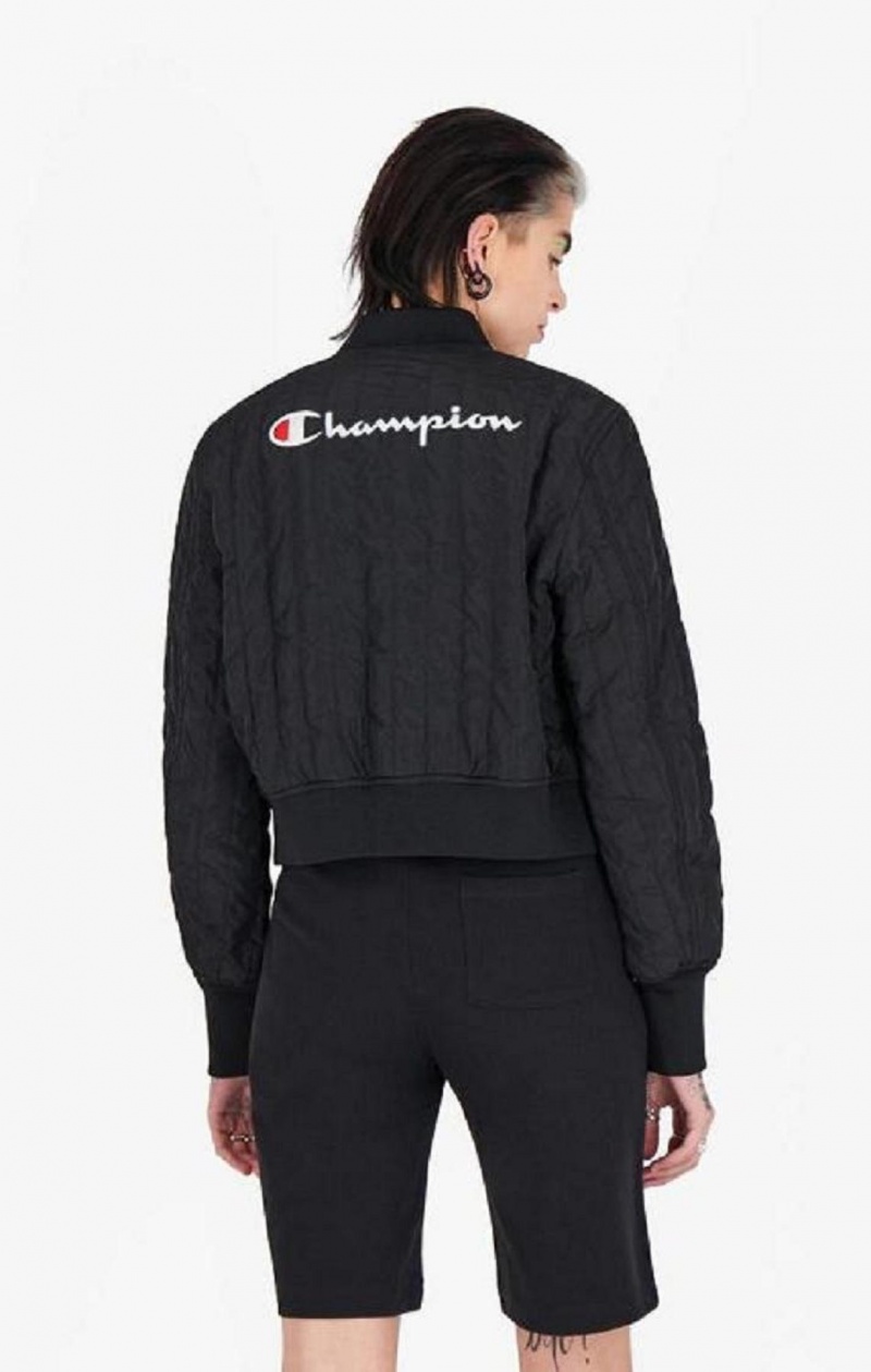 Champion Textured Cropped Bomber Jacket Női Kabát Fekete | 5418-WYPQV