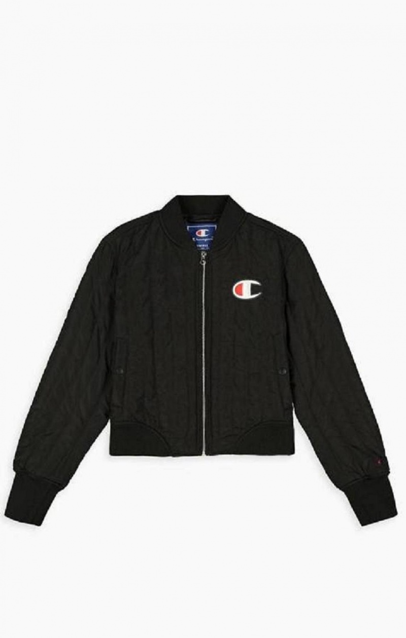 Champion Textured Cropped Bomber Jacket Női Kabát Fekete | 5418-WYPQV