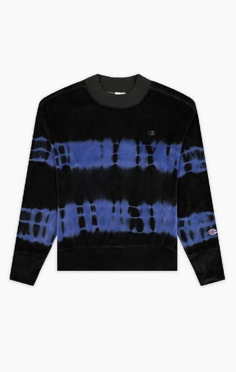 Champion Tie Dye C Logo Velour Sweatshirt Női Pulóverek Sötétkék | 5476-NYRLK