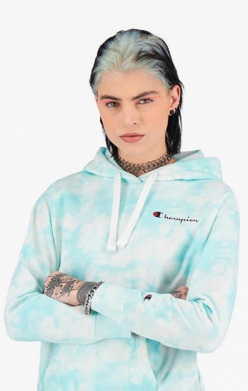 Champion Tie Dye Digitális Print Hoodie Női Kapucnis Pulóver Világos Kék | 2876-FUMYK