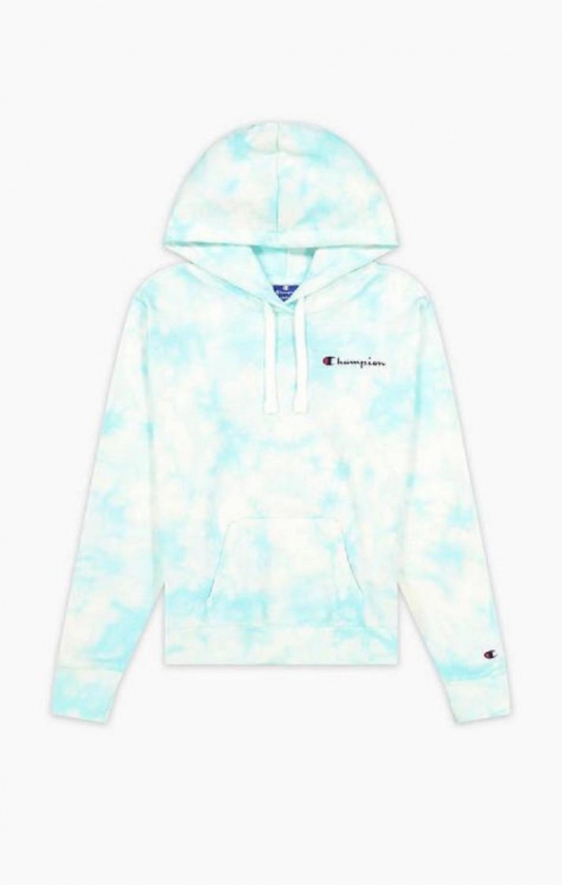 Champion Tie Dye Digitális Print Hoodie Női Kapucnis Pulóver Világos Kék | 2876-FUMYK