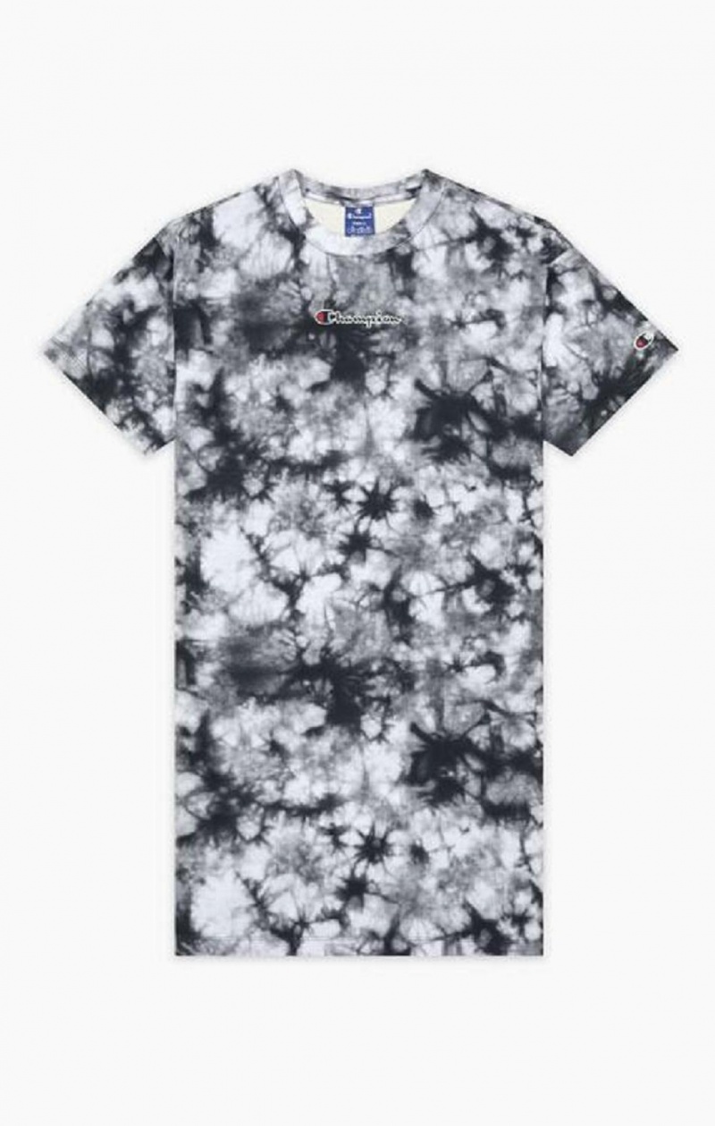 Champion Tie Dye Digitális Print T-Shirt Ruha Női Ruha Fekete | 5864-QNBPH