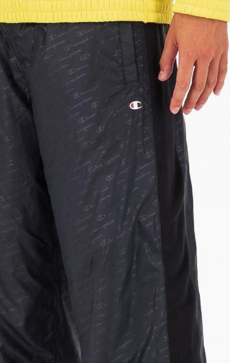 Champion Tonal Script Logo Nejlon Pálya Pants Férfi Jogger Nadrág Fekete | 7826-TGEJB