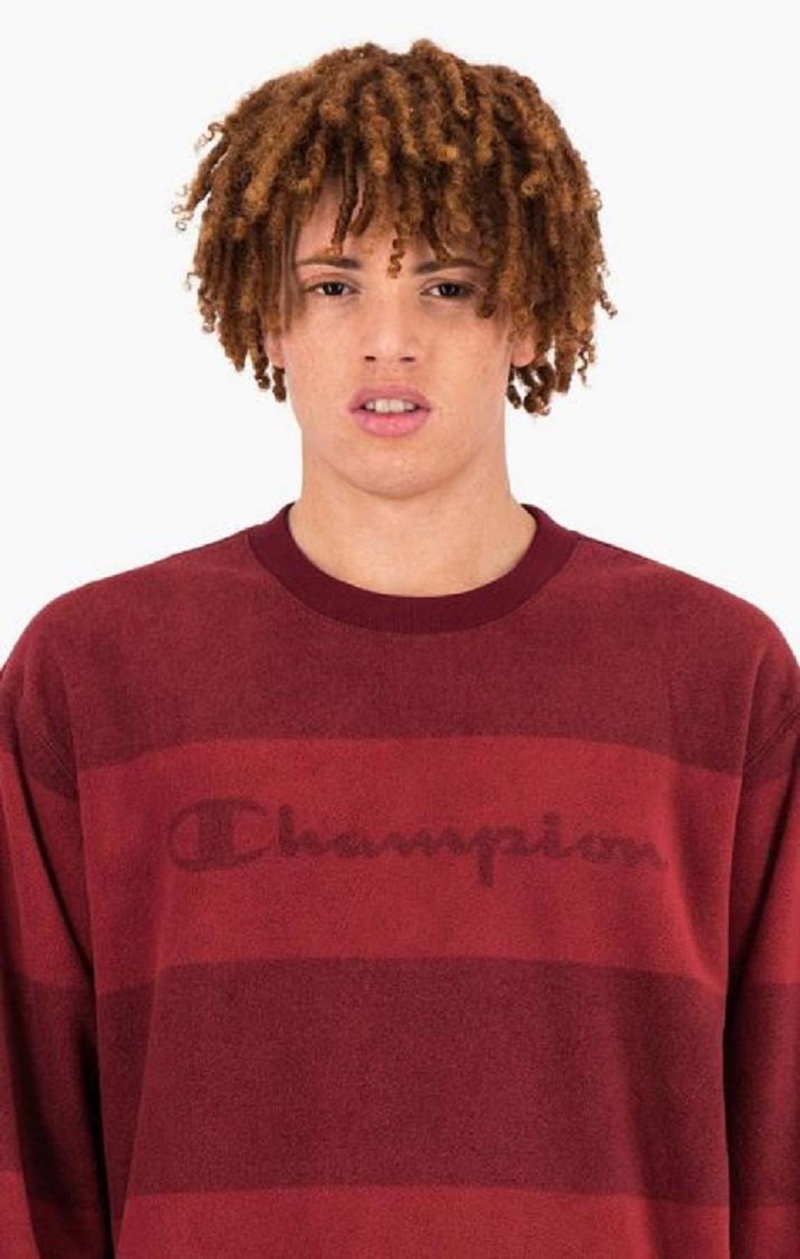 Champion Tonal Stripe Script Logo Fleece Sweatshirt Férfi Pulóverek Bordó | 6028-OPLXZ