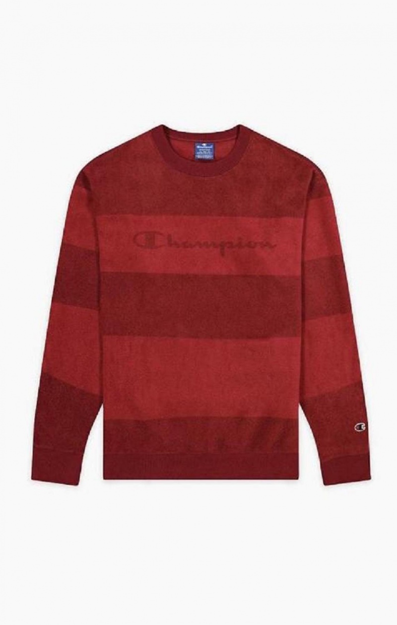 Champion Tonal Stripe Script Logo Fleece Sweatshirt Férfi Pulóverek Bordó | 6028-OPLXZ