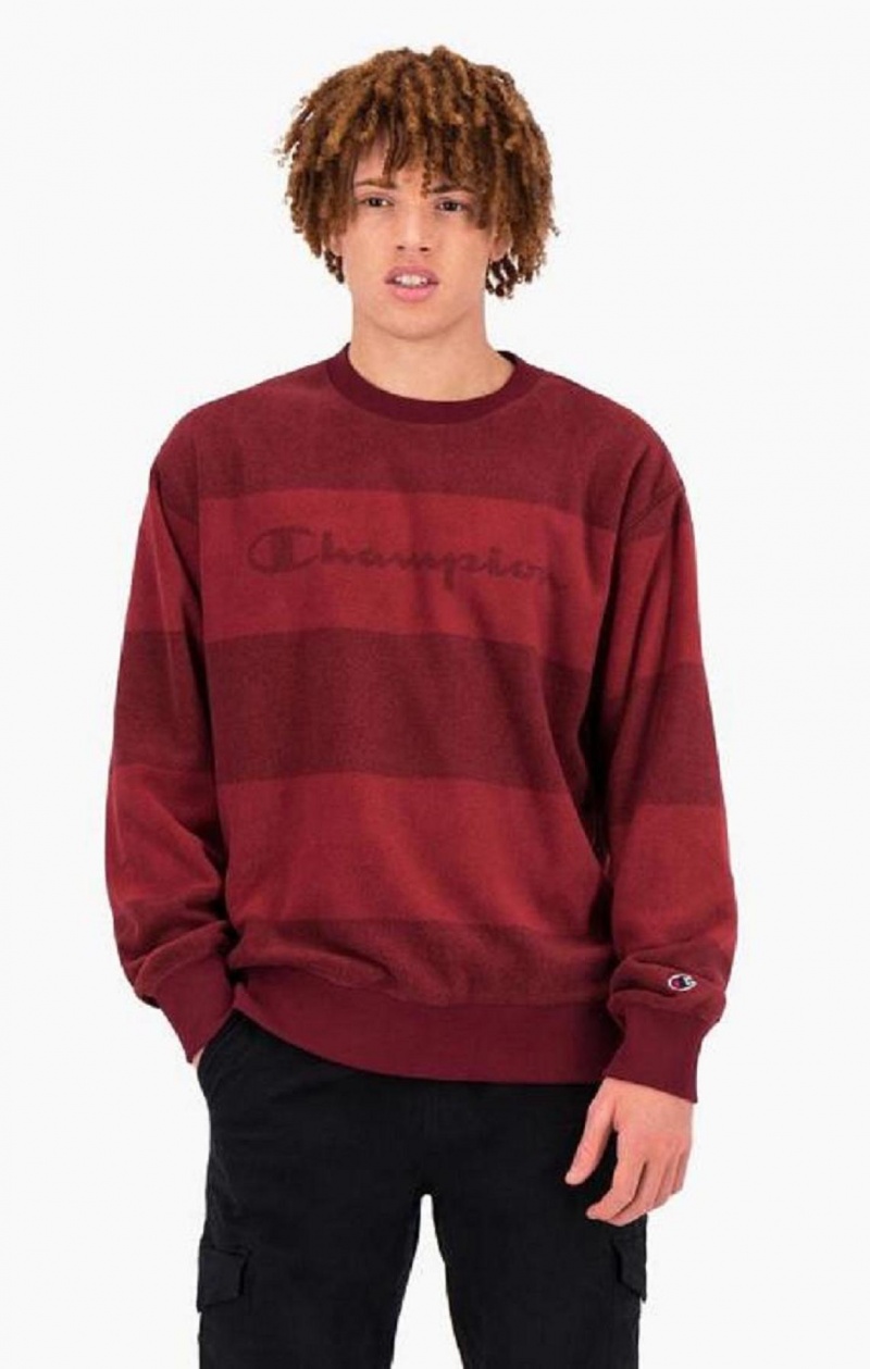 Champion Tonal Stripe Script Logo Fleece Sweatshirt Férfi Pulóverek Bordó | 6028-OPLXZ