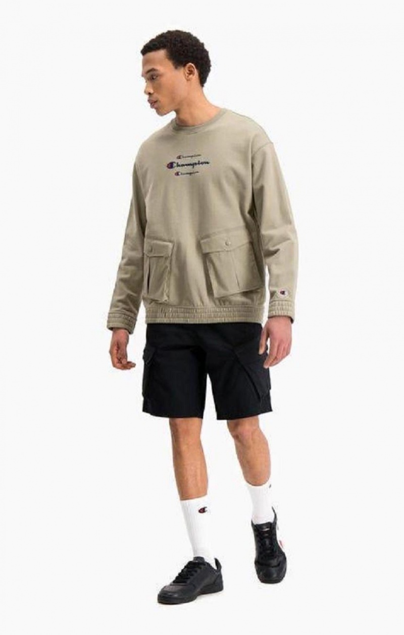 Champion Triple Script Logo Cargo Pocket Sweatshirt Férfi Pulóverek Bézs | 1539-PLXKF