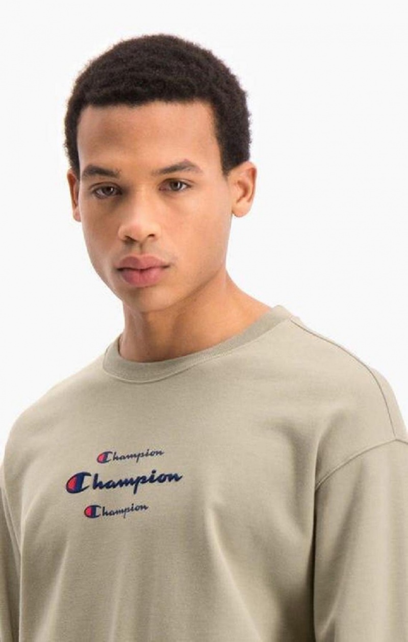 Champion Triple Script Logo Cargo Pocket Sweatshirt Férfi Pulóverek Bézs | 1539-PLXKF