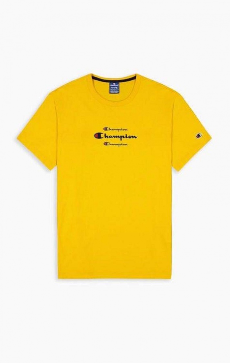 Champion Triple Script Logo T-Shirt Férfi Póló Arany | 9856-HUQYS