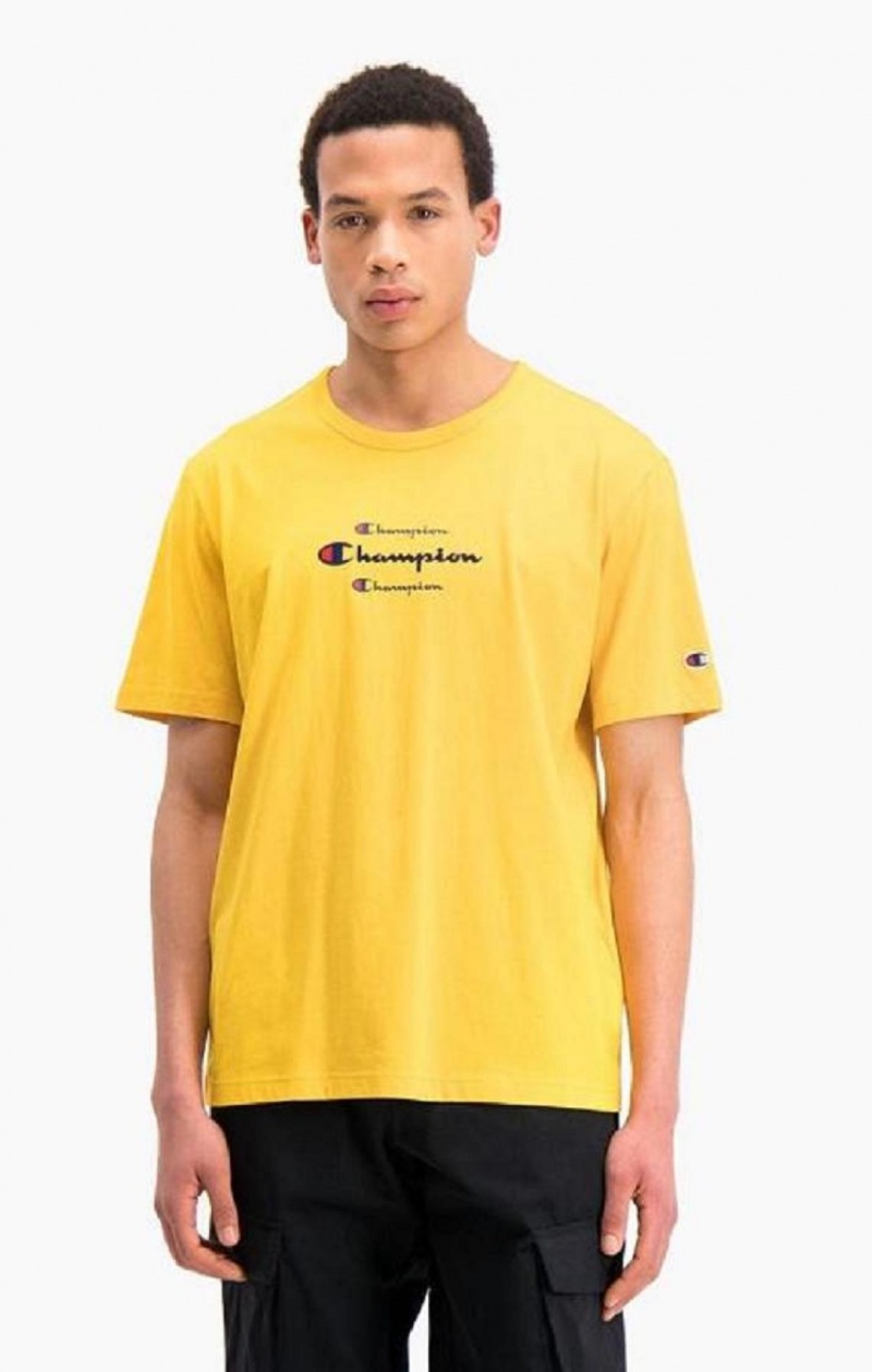 Champion Triple Script Logo T-Shirt Férfi Póló Arany | 9856-HUQYS