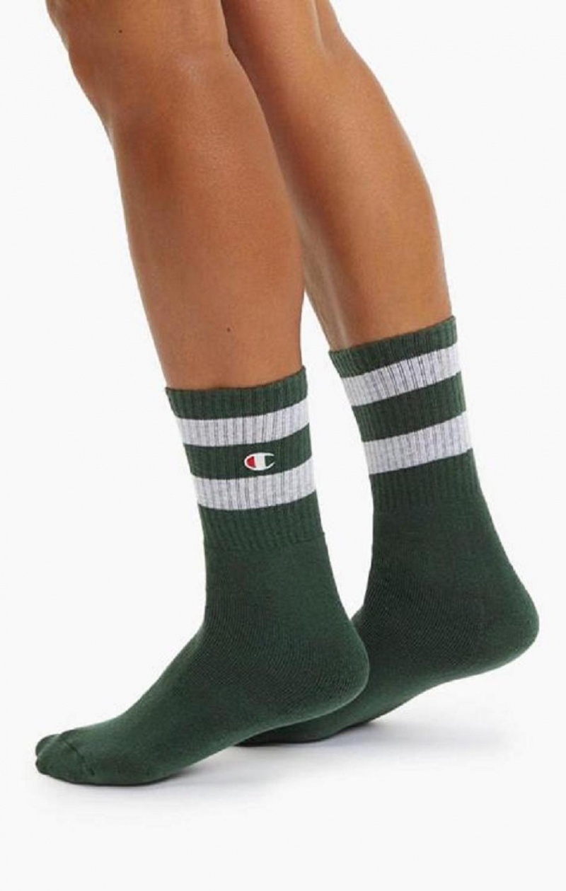 Champion Tube Stripe Crew Socks Női Zokni Zöld | 0396-IBKJH