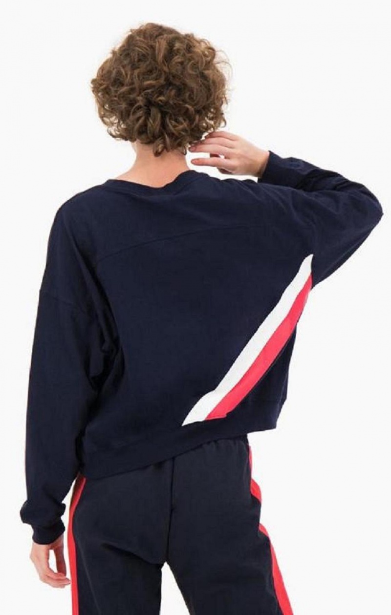 Champion Two Tone Logo Stripe Back Sweatshirt Női Pulóverek Sötétkék | 9875-NMSAP