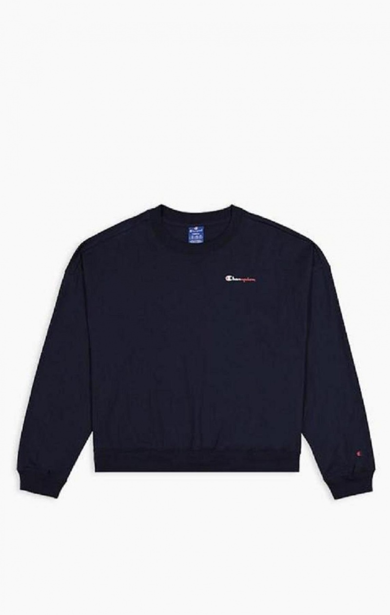 Champion Two Tone Logo Stripe Back Sweatshirt Női Pulóverek Sötétkék | 9875-NMSAP