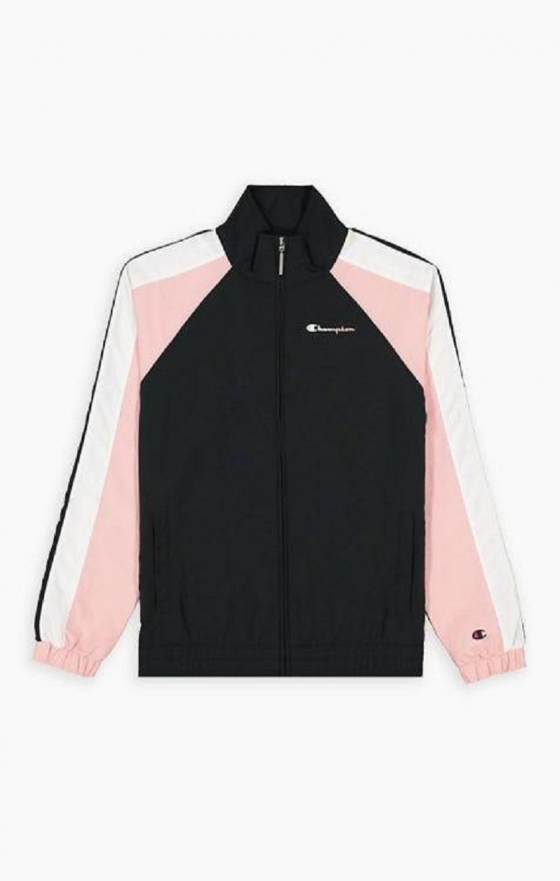 Champion Two Tone Stripe Seam Pálya Jacket Női Kabát Fekete Rózsaszín | 9680-HWBDT