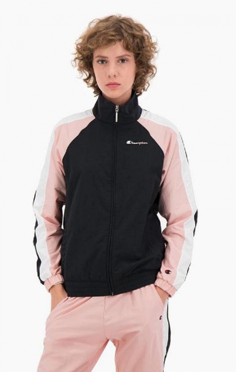 Champion Two Tone Stripe Seam Pálya Jacket Női Kabát Fekete Rózsaszín | 9680-HWBDT