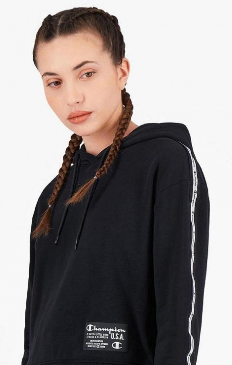 Champion USA Cropped Hoodie Női Kapucnis Pulóver Fekete | 4860-IANMS