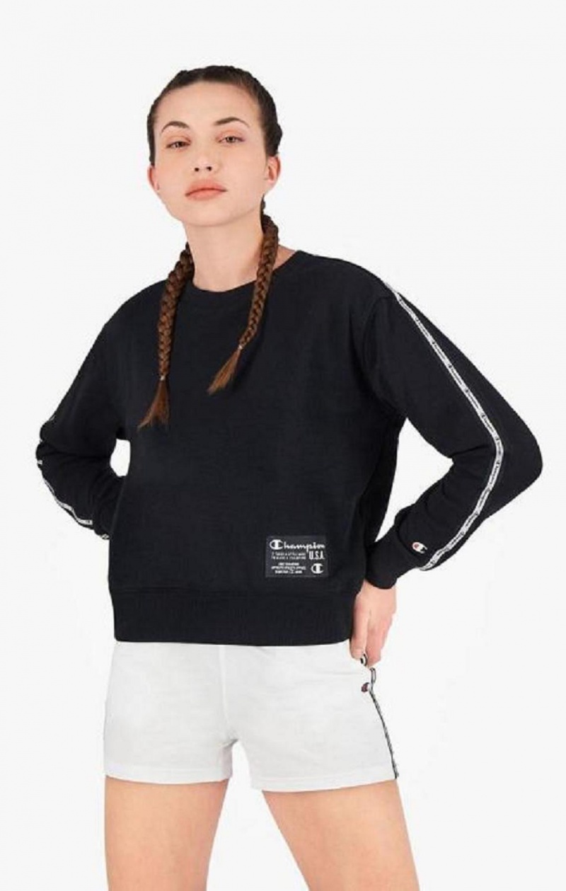 Champion USA Cropped Sweatshirt Női Pulóverek Fekete | 8097-LZFOY