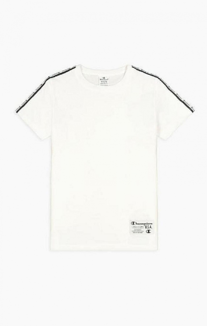 Champion USA Csíkos Jacquard Logo Tape T-Shirt Női Póló Fehér | 4078-JCUXB