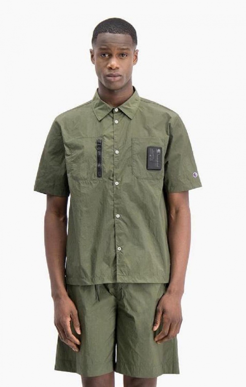 Champion Utility Rövid Sleeve Ripstop Shirt Férfi Póló Zöld | 4139-HOPMV