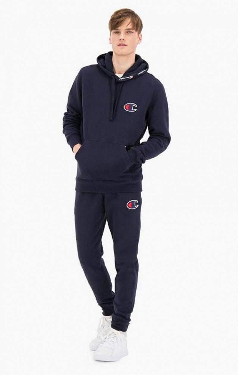 Champion Velúr C Logo Pamut Terry Hoodie Férfi Kapucnis Pulóver Sötétkék | 9318-MDIUR