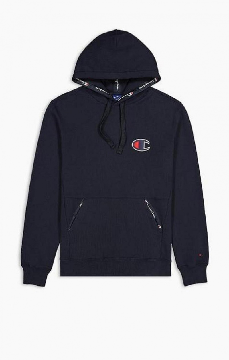 Champion Velúr C Logo Pamut Terry Hoodie Férfi Kapucnis Pulóver Sötétkék | 9318-MDIUR